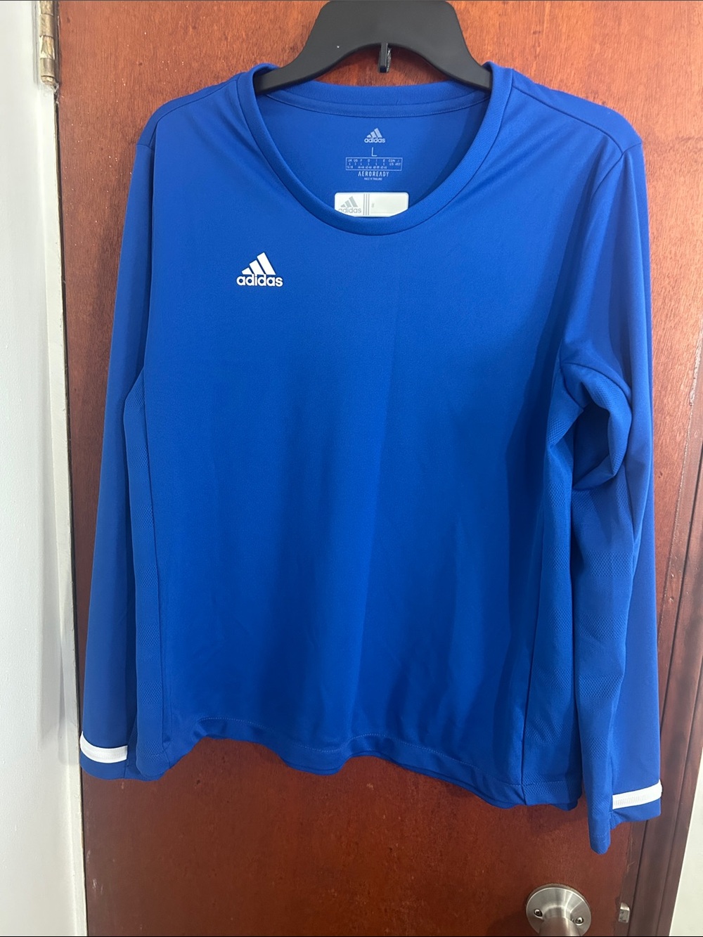 adidas Blue Long Sleeve Athletic Top with White Logo